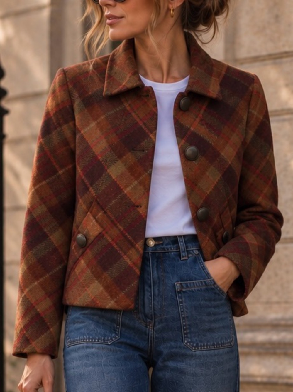 Jones New York Signature Petite 100% Wool Plaid Jacket – Petite Small